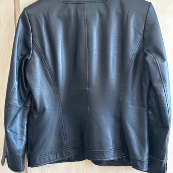 Talbots Jacket Blazer Women Small Black 100% Leather Casual Career Soft Comfort - Picture 6 of 7